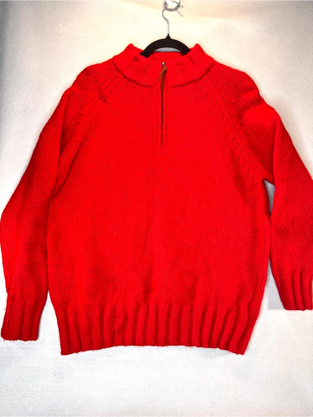 Lauren Ralph Lauren Red Lambswool  Sweater Small Petite 1/4 Zip Cozy Classic